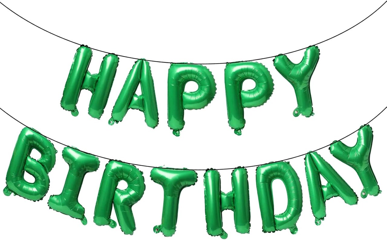 16 Inch Green Aluminum Foil "Happy Birthday" Balloons – 15-Piece Birthday Party Decoration Kit with Straw & Ribbon (Green)